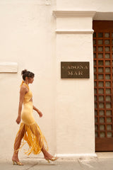 TANGO TROPICAL LASER-CUT FRINGED DRESS/SKIRT – MELLOW YELLOW
