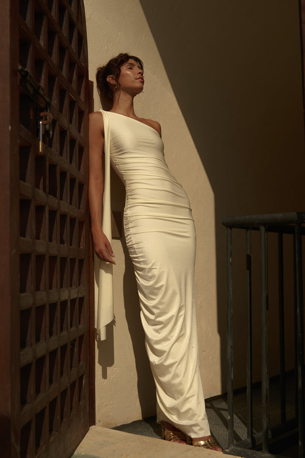 IDILIO ONE-SHOULDER GOWN – IVORY